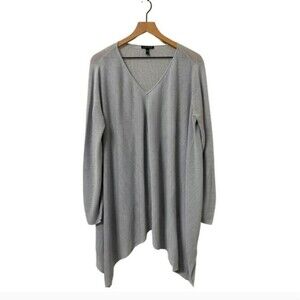 Eileen Fisher Tencel Linen Gray V-Neck Asymmetrical Shark Bite Sweater Size XS